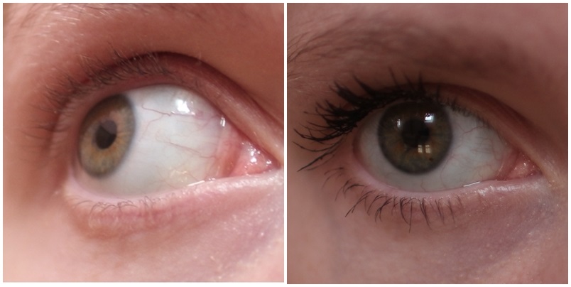 Pred a po nanesení maskary - otvorené oči
